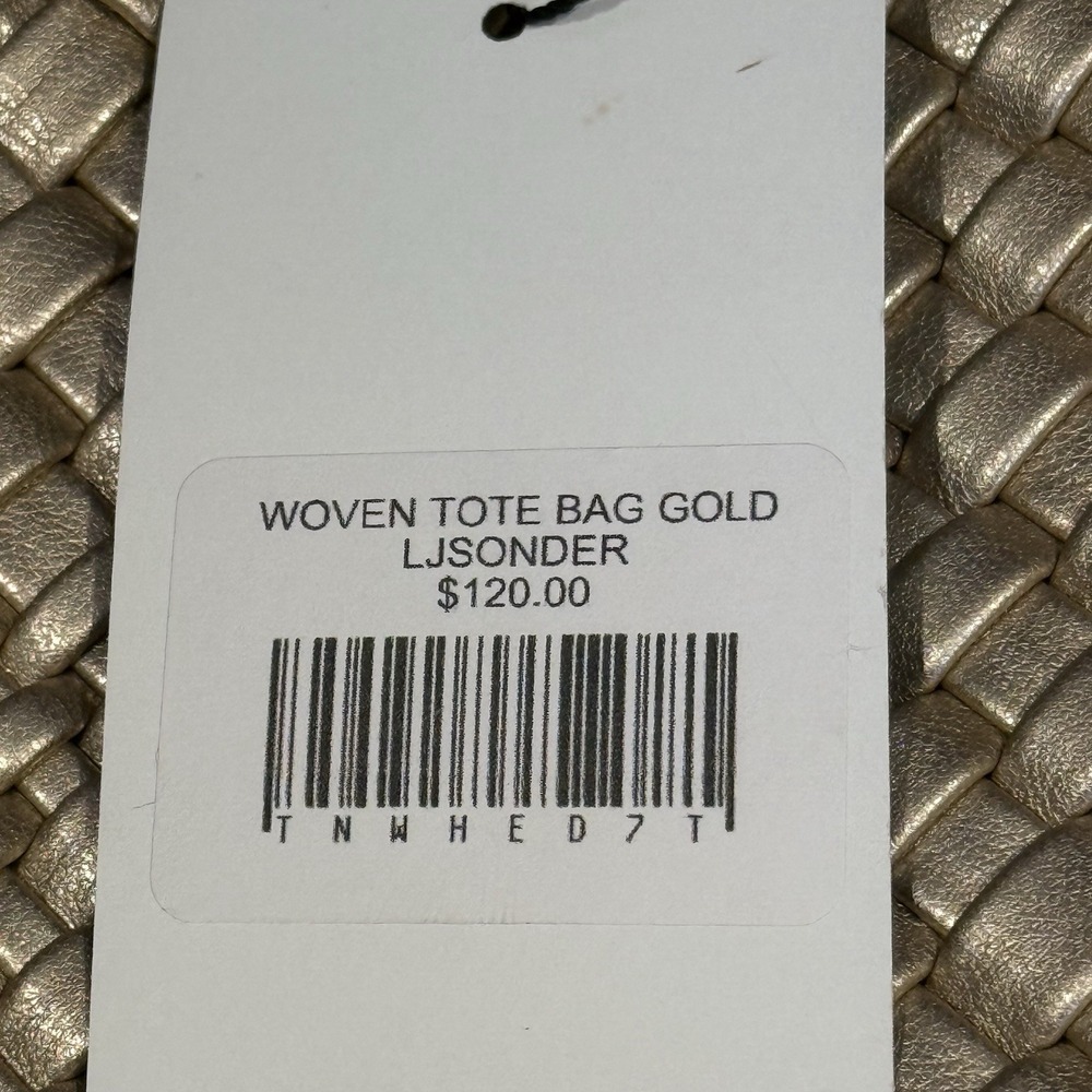 Large Woven Tote Bag Metallic Gold Shoulder Bag Purse-New with Tags & Beautiful! - Picture 9 of 9
